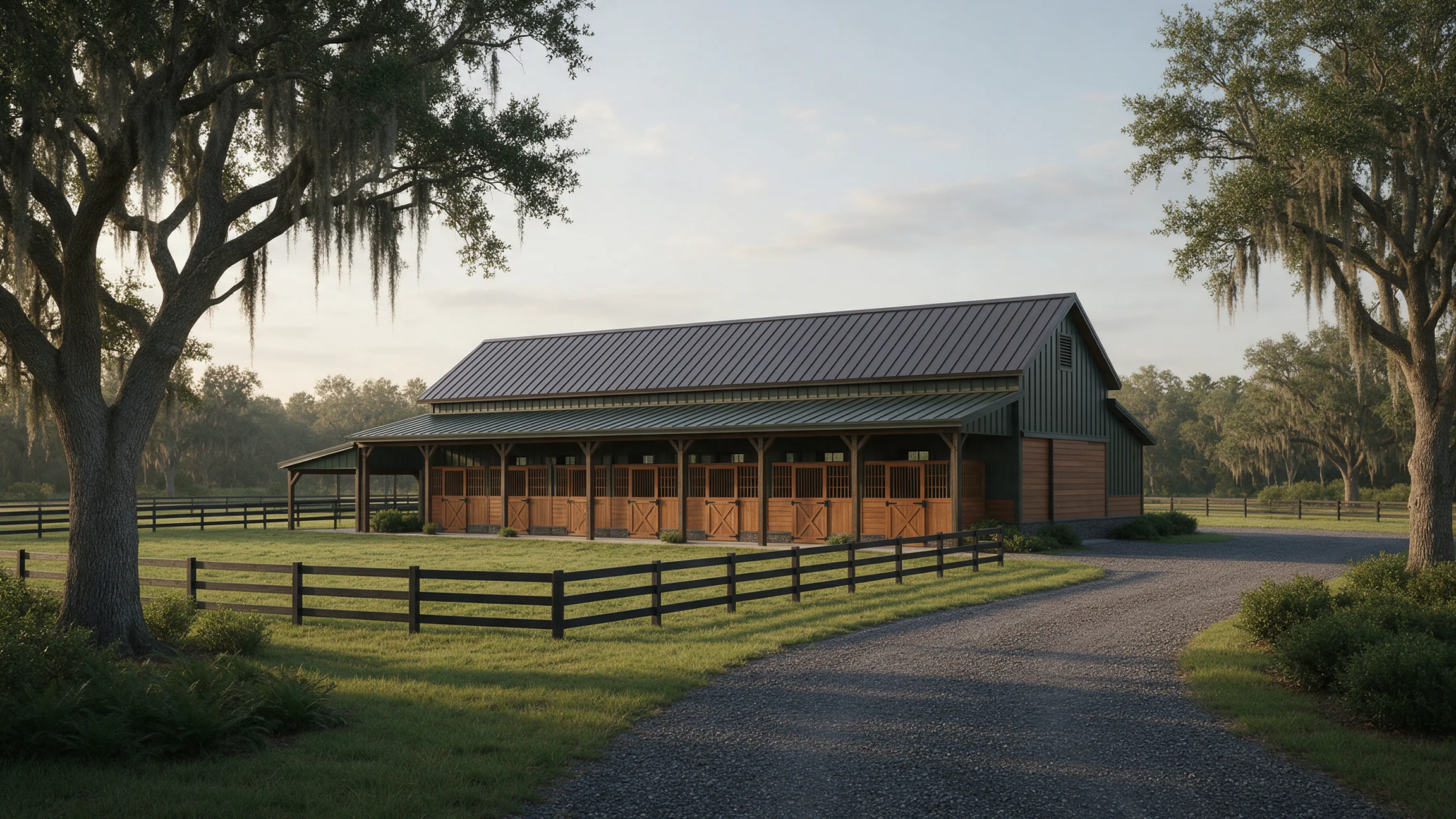 Illustrative six-stall barn concept on a Florida property