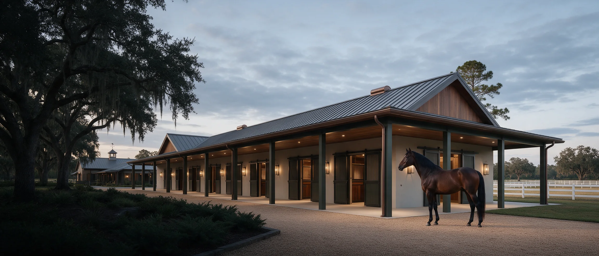Architectural concept of a contemporary metal-roofed barn